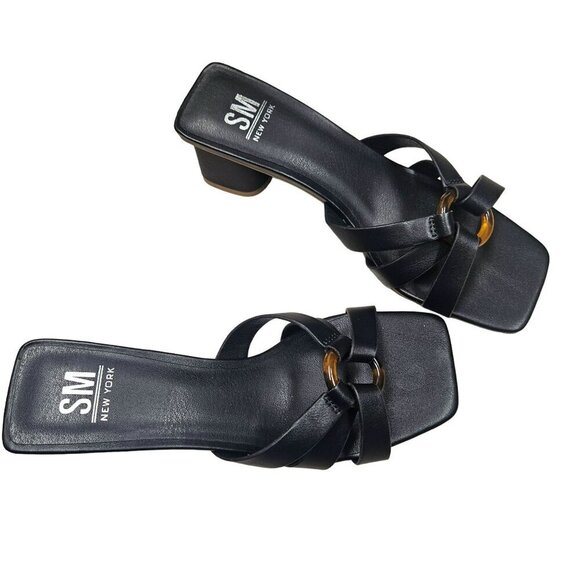 SM New York NIB Strappy Black Brown Heeled Sandals Open Toe‎ Block Heel Womens - Picture 5 of 10